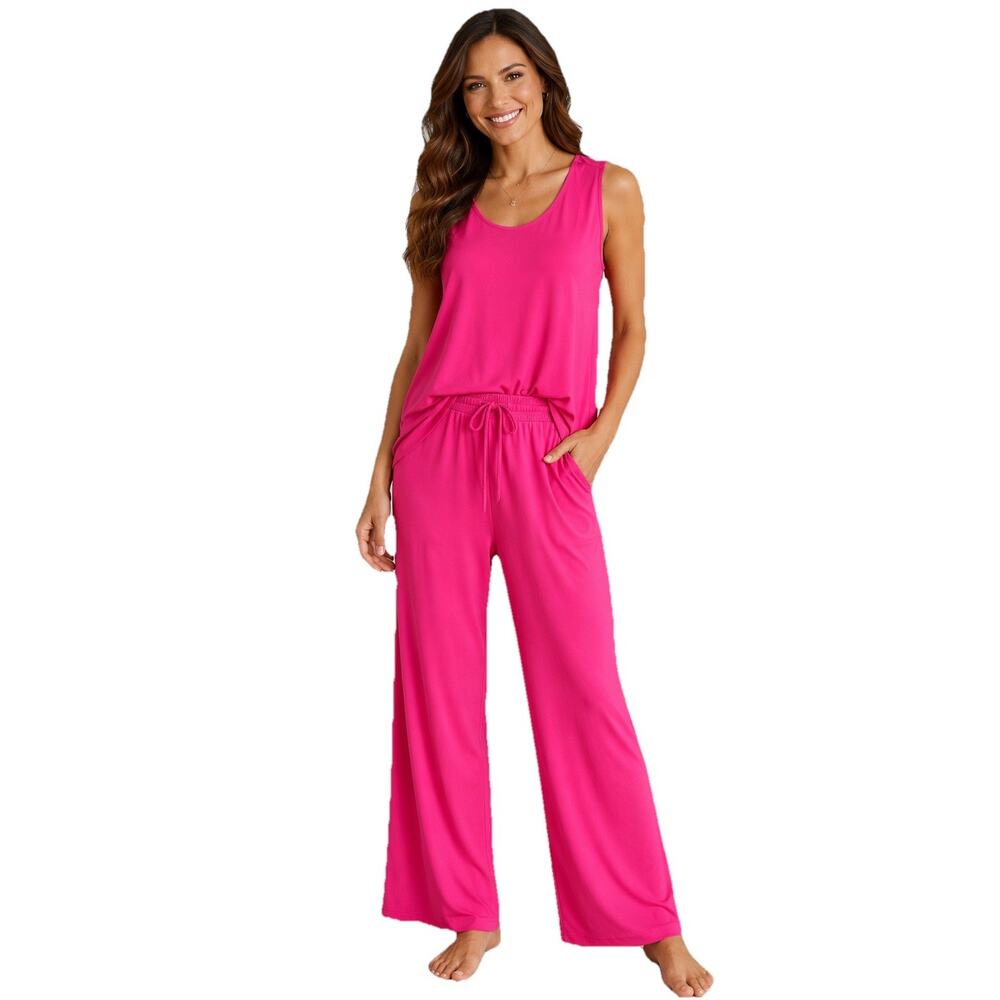 Dear Scarlett XL 2-Piece Lounge Set Hot Pink Sleeveless Top Wide Leg Pants